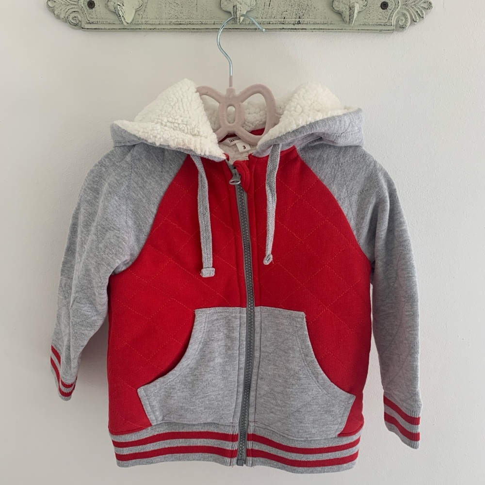 Red and Gray Kids Zip-Up Hoodie, Fleece Lined, boy or girl